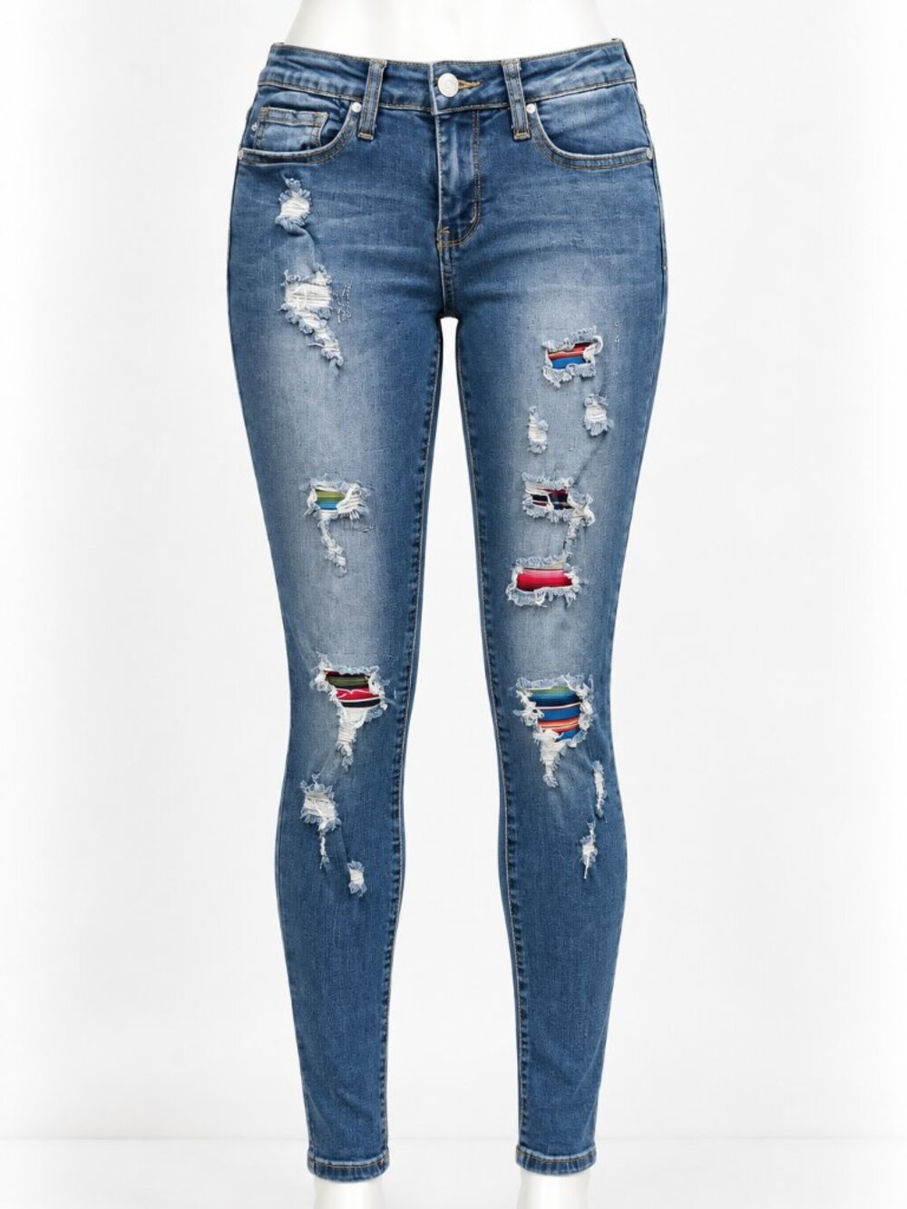 Judy Blue Size 3/26 Skinny Jeans Distressed Serape Patch Ripped Stretch Denim
